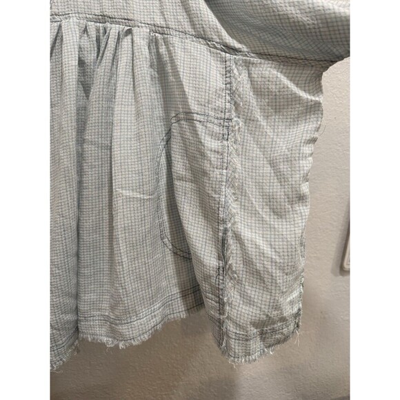 Free People Top Medium Picnic Plaid Oversized Dolman Sleeve Button Down  Blue - Picture 3 of 5